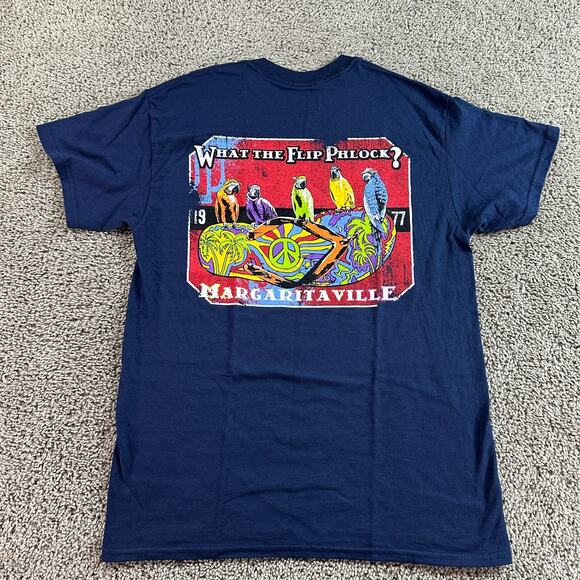 Margaritaville Shirt Mens Medium Blue What The Flip Phlock Trippy Parrot * - Picture 1 of 11